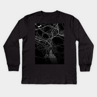 Zurich Switzerland City Map dark Kids Long Sleeve T-Shirt